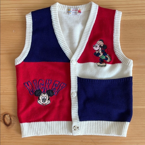 Disney Other - Vintage Disney Mickey Mouse Knit Vest in Red and Blue